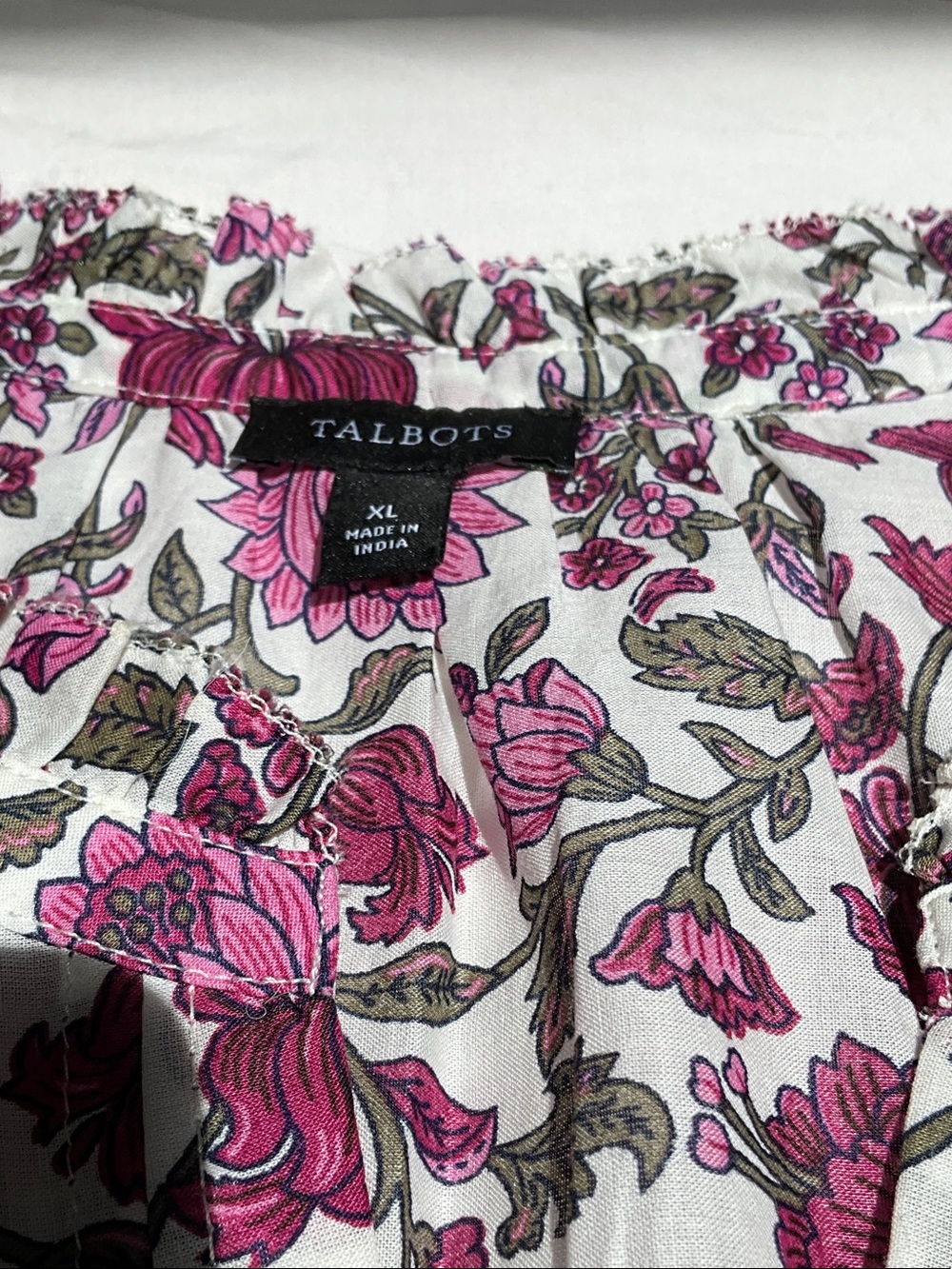Talbots Pink Floral Blouse with Olive Leaves